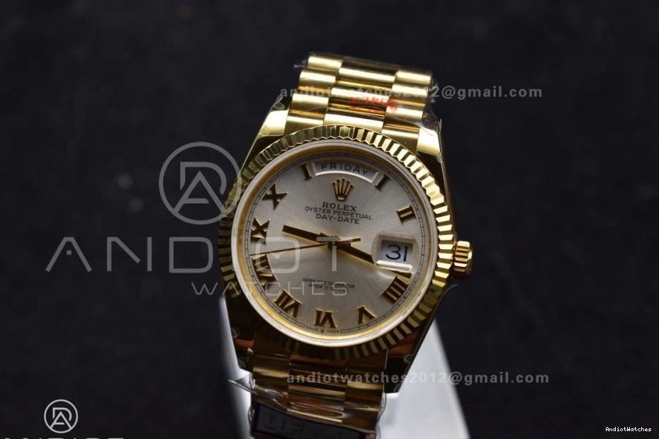 Steel President 904L Durable V5 (Gain QF Edition vr3255 Weight) DayDate 699 on 36 Roman Bracelet Best Silver Dial with YG Markers 0207